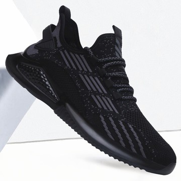 夏季男鞋38碼黑色網面鞋百搭潮飛織網布透氣跑步運動休閑鞋子45碼