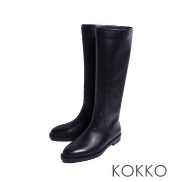 KOKKO精品質感高光羊皮寬筒長靴黑色