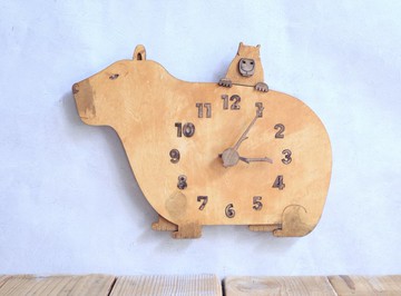 水豚親子鐘木質掛鐘