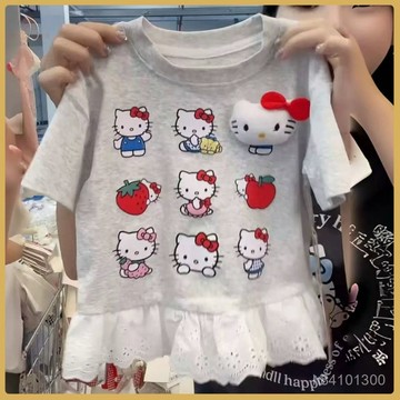 爆款熱推💖全臺免運 2025女童短袖卡通【立體公仔】寶寶可愛洋氣夏季兒童印花T恤上衣 XVX5