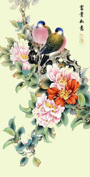 水墨詩意-富貴如意卷軸畫掛壁畫絲綢畫國畫花鳥風景畫七天預購+現貨