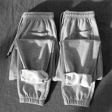 基礎百搭淺灰色衛褲！260g重磅毛圈顯瘦長褲寬松休閑束口運動褲男