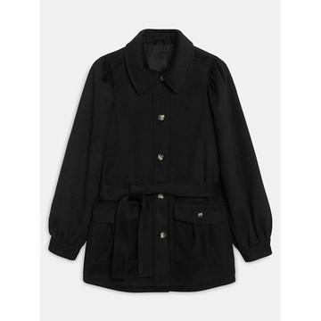 諾諾E站【MK】冬款 復古翻領寬松毛呢大衣純色系帶收腰外套中長