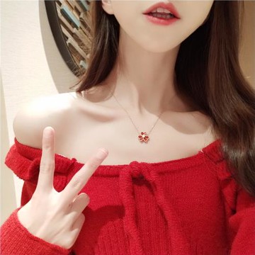 【免費刻字】莫桑鉆紅松石愛心項鏈女鎖骨鏈純銀輕奢禮物送女友