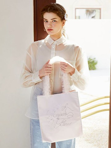 柔美薄紗提把品牌鑲鑽手提包(08000342000) - Maison de FLEUR