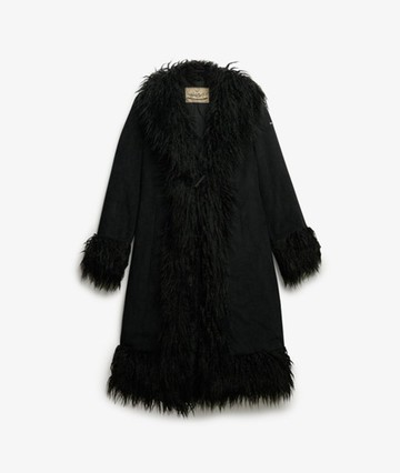 Superdry Women's Long Afghan Coat Black Size: 6