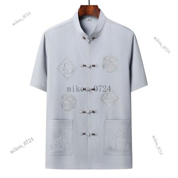 🎇免運特價✨中老年男裝棉唐裝夏季爸爸短袖套裝新中式漢服爺爺漢服吉祥如意麻#免運