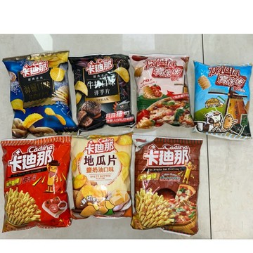 卡迪那 德州薯條 茄汁 香辣 義式披薩 寶咔咔薯堡 雞汁 醬燒嫩雞 卡迪那 地瓜片-鹽奶油 海鹽波浪 牛排 起司 洋芋片