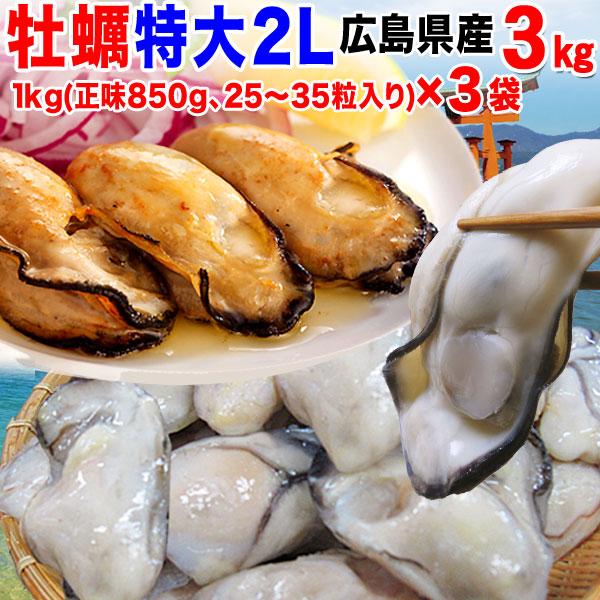 ギフト カキ 牡蠣 2L 3kg かき ギフト 広島県産 #元気いただきますプロジェクト（ 水産物）広島 カキ1kg(正味850g)×3袋 送料無料 グルメ 鍋