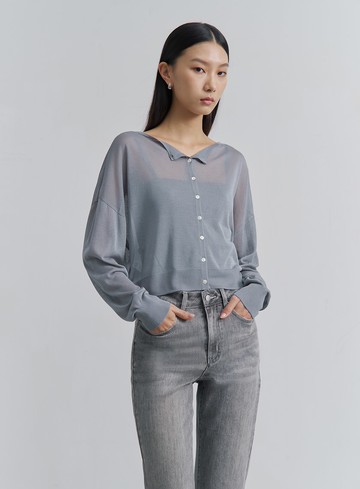 扭轉開襟雙面穿針織上衣