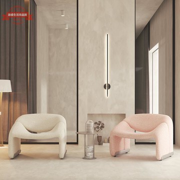 北歐單人沙發設計師休閑簡約輕奢客廳異型羊羔絨M字螃蟹椅老虎椅