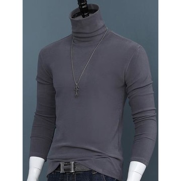 男士德絨高領打底衫秋冬青年雙面絨加厚保暖t恤長袖純色修身上衣