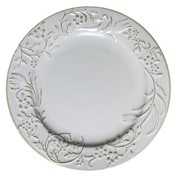 好物良品 浮凸花卉彩釉盤子 法式復古優雅  10吋  白色  1個