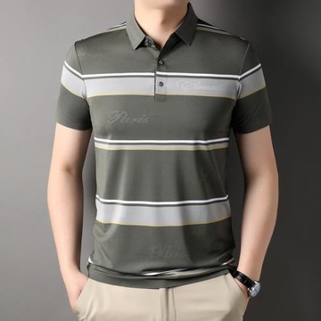 夏季商務休閑男翻領冰絲短袖t恤中年寬松polo衫男裝薄款半袖體恤