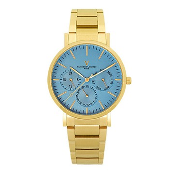 Valentino Coupeau 范倫鐵諾 古柏 時尚三眼腕錶 (金殻/鋼帶/藍面)