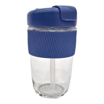 Rico 瑞可 直飲吸管兩用玻璃雙享杯 BSG-500 200 x 100 x 100mm 湛藍  500ml  1個