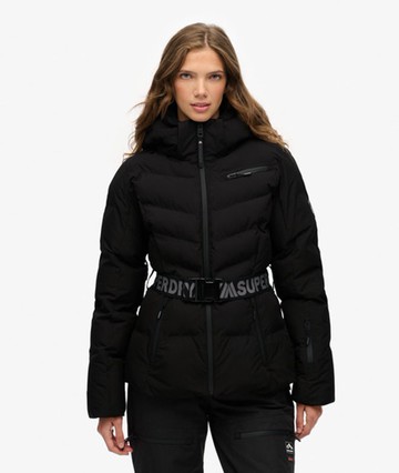 Superdry Women's Luxe Belted Ski Padded Jacket Black Size: 4