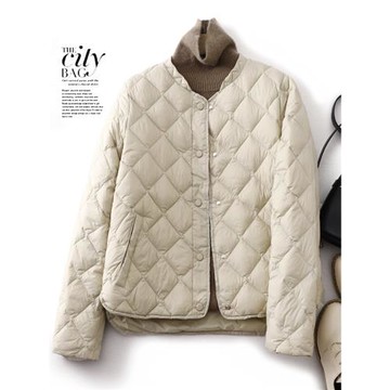 大碼菱格輕薄款棉服女款小個子2024年秋冬寬松休閑立領棉衣短外套