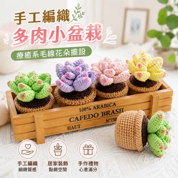 手工diy 手工禮物 手工編織多肉小盆栽 毛線花朵 鉤針制作 創意家居綠植擺設 小盆景 手工花朵 情侶禮物 鉤針材料包