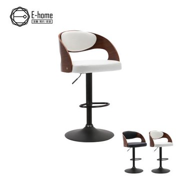 【E-home】Finn芬恩曲木PU升降黑腳吧檯椅-兩色可選