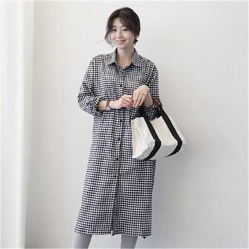 【米蘭精品】連身裙長袖洋裝-復古中長款寬鬆襯衫裙女裙子74kd27