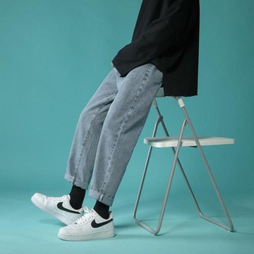 寬松百搭休閑潮流港風九分牛仔褲