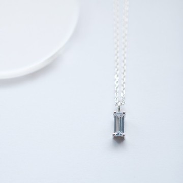 迷你海藍寶石方形項鍊銀925