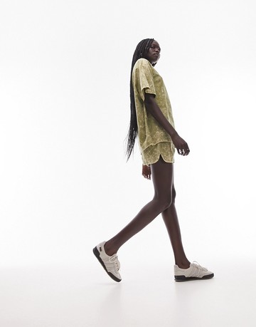Topshop co-ord acid wash woven runner short in yellow