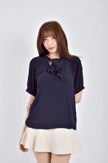 (M) 綁帶藍色短袖上衣