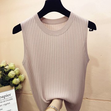 圓領薄款大碼針織百搭背心女簡約新款套頭純色百搭休閑寬松打底衫