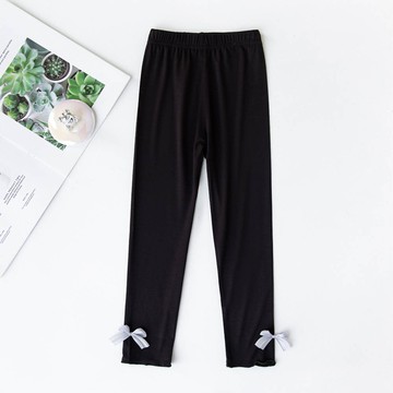 FANMOU - 莫代爾透氣九分內搭褲-立體蝴蝶結-黑色