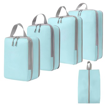 旅行壓縮收納袋五件套裝 行李分類收納好幫手  湖藍色  5種尺寸