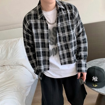 [HYC] 韓國 BOXY 格紋 口袋 寬鬆 短版 襯衫 長袖襯衫 長襯衫 格紋襯衫 短寬襯衫【323】