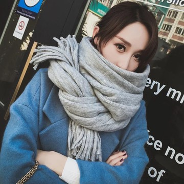 現貨-圍巾女韓版百搭長款加厚保暖圍巾情侶單色小清新披肩圍脖
