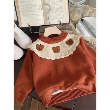 2025新款秋冬女童雙層德絨毛衣大翻領中小童套頭加絨加厚毛衣洋氣