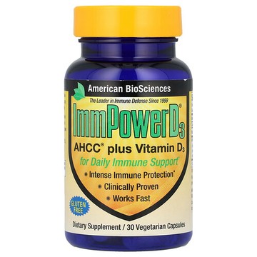 American Biosciences, ImmPower D3，AHCC和維生素D3，30粒素食膠囊