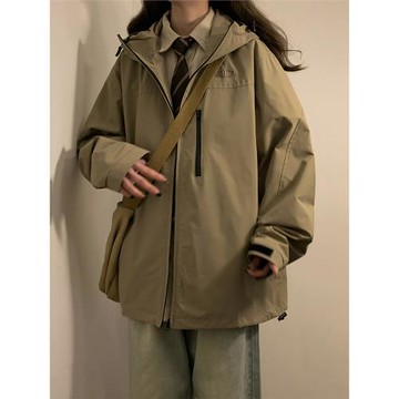 沖鋒衣外套男春秋新款中性風工裝夾克日系復古潮牌寬松連帽上衣潮