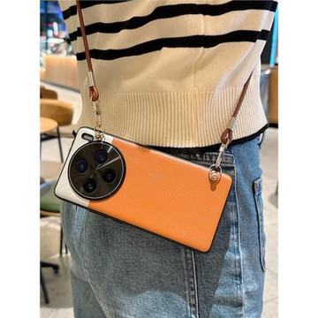 適用VIVOX200Pro mini新款手機殼x100Pro斜挎掛繩保護套輕奢素皮雙拼撞色X90超薄電鍍邊框防摔殼高端男女網紅