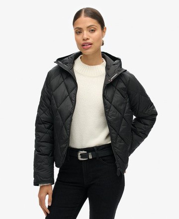 Superdry Women's Hooded Quilted Liner Jacket Black Size: 12