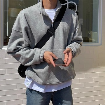 免運！韓版復古半拉鏈大學T M-3XL 素色立領衛衣 疊穿簡約風大學t 寬鬆百搭 男生上衣 衛衣男 大學t男