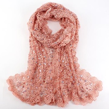 蕾絲勾花鏤空亮片絲巾女夏季復古薄款紅色新娘晚禮服旗袍披肩圍巾