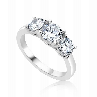 HB AMERICA Sterling Silver Round 1.75ct CZ Three Stone Womens Wedding