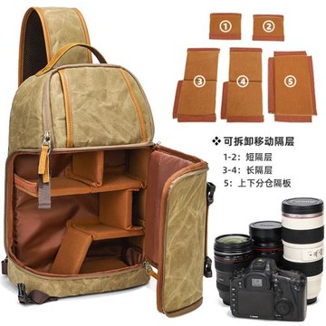 單反攝影包復古帆布 單肩斜跨胸包數碼攝影相機包 鏡頭內膽單肩包
