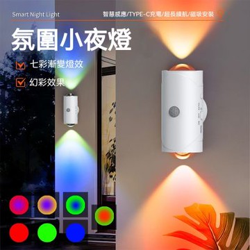 磁吸式感應小夜燈 (無線 RGB燈 人體感應 磁吸燈 走廊燈 樓梯燈 床頭燈 壁燈 氛圍燈 交換禮物)