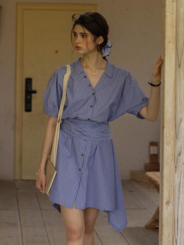 DA Fake two-piece cropped dress [BLUE]