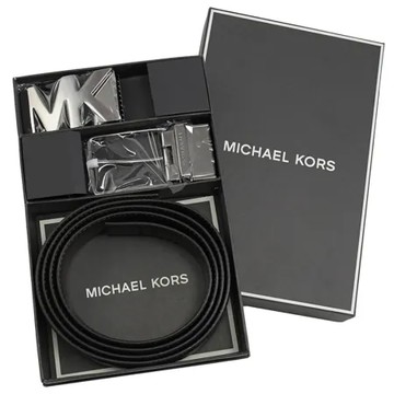 MICHAEL KORS 經典防刮皮革雙頭皮帶禮盒組.黑咖
