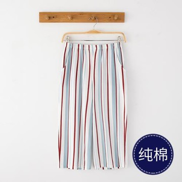 純棉睡褲女夏季薄款條紋七分短褲寬松加大碼少女休閑家居褲可外穿