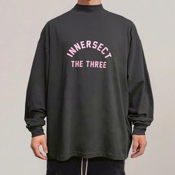 INNERSECT 三生萬物 灰粉半高領 長袖 上衣 寬鬆 INN24FWTTE245