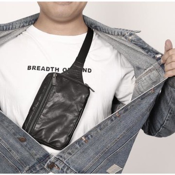 原創設計真皮休閑貼身胸包 山羊皮單肩斜跨運動小包旅行包 情侶款