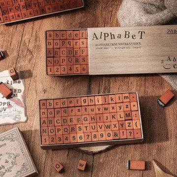 ZABC時光拼記 英文木質手帳印章復古字母數字組合手賬diy素材印章